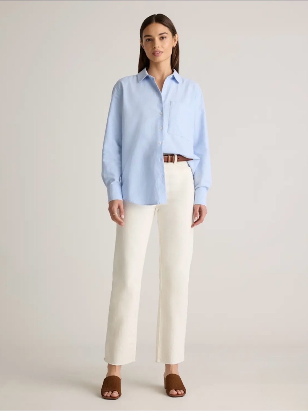 Quince Pale Blue Organic Cotton Relaxed Oxford Button Down Shirt Size Small